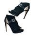 Michael Kors Shoes | Michael Kors Black Suede Peep Toe Heeled Booties Size 7.5 | Color: Black/Silver | Size: 7.5