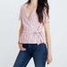 Madewell Tops | Madewell Pink And White 100% Cotton Ruffle Hem Striped Wrap Top Small | Color: Pink/White | Size: S