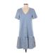 Draper James Casual Dress - Mini V-Neck Short sleeves: Blue Print Dresses - Women's Size Small