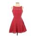 BB Dakota Casual Dress - Mini Crew Neck Sleeveless: Red Print Dresses - Women's Size 0