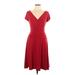 DressBarn Casual Dress - A-Line V Neck Short sleeves: Burgundy Solid Dresses - Women's Size 10