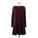 Ann Taylor LOFT Casual Dress - Mini High Neck Long sleeves: Burgundy Solid Dresses - Women's Size Large