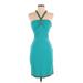 Tracy Reese Casual Dress - Sheath Halter Sleeveless: Teal Solid Dresses - Women's Size 2