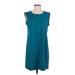 Eileen Fisher Casual Dress - Shift Crew Neck Sleeveless: Teal Solid Dresses - Women's Size Small