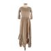 Mia Joy Casual Dress - Midi Crew Neck 3/4 sleeves: Tan Solid Dresses - Women's Size 8