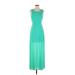 GB Casual Dress - A-Line Scoop Neck Sleeveless: Green Solid Dresses - Women's Size Small