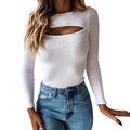Briskorry Long Sleeve Women's Crop Tops Tight Y2K T-Shirt Crew Neck Slim Fit Tops Long Sleeve Casual Tunic Fashion Women Aesthetic Clothes Outfit Streetwear Hollow Out Spring Summer