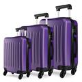 Kono Luggage Sets of 3pcs Lightweight ABS Hard Shell Trolley Travel Case with 4 Wheeled Spinner 19" 24" 28" (Purple Set)