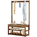Baannaww Heavy Duty Hall Tree with Bench, Coat Rack Stand with 5 Hooks and 2-Tier Shoe Rack, FreeStanding Wooden Shoe and Coat Rack with Shelf and Hooks for Hallway, Easy to Assemble