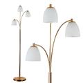 MiniSun Modern Designer Style 3 Way Polished Copper Floor Lamp - Complete with White Frosted Glass Dome Shades