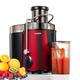Juicer Machines, FOHERE Centrifugal Juicer Extractor with Large 3” Feed Chute for Whole Fruit and Vegetables, Easy to Clean, 3 Speed Control, Cleaning Brush and Recipe Included, RED