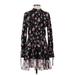 Juicy Couture Casual Dress - Mini Mock Long sleeves: Black Floral Dresses - Women's Size 4