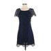 For Love & Lemons Casual Dress - Party Scoop Neck Short sleeves: Blue Solid Dresses - Women's Size Small