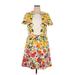 Maggy London Casual Dress - Mini Crew Neck Short sleeves: Yellow Floral Dresses - Women's Size 14