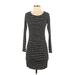 Chaser Casual Dress - Bodycon Scoop Neck 3/4 sleeves: Black Stripes Dresses - Women's Size Small