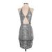 Shein Cocktail Dress - Mini V-Neck Sleeveless: Gray Snake Print Dresses - Women's Size 4