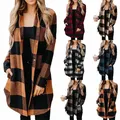 New turtleneck plaid shirt women's medium length long sleeved women's coat