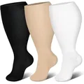 3 Pairs Plus Size Compression Socks for Extra Large Wide Calf Men Women Travel