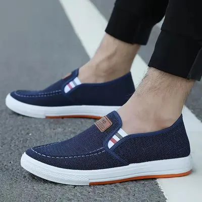 Men Casual Shoes Slip on Canvas Loafers Comfortable Walking Flats for Man Dude Non Slip Soft