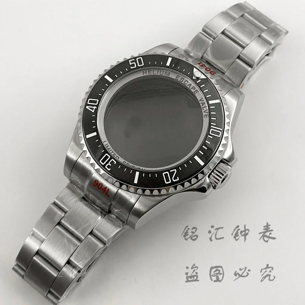 44MM MEER Große schwarze Keramiklünette Silber DEEP Homage Saphirglas Uhrengehäuse Edelstahlarmband Passend für NH35 NH36 Uhrwerk Image