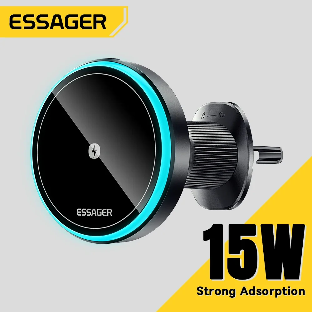 Essager RGB Supporto magnetico per telefono per auto Qi 15W Caricabatterie wireless per iPhone 15 14 13 12 Pro Max Supporto per telefono Samsung