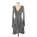 Express Casual Dress - A-Line V Neck Long sleeves: Black Aztec or Tribal Print Dresses - Women's Size Small Petite