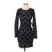 Express Cocktail Dress - Bodycon Crew Neck Long sleeves: Black Print Dresses - Women's Size Small