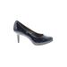 Kelly & Katie Heels: Slip On Stiletto Work Blue Solid Shoes - Women's Size 7 1/2 - Round Toe