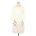 Express Casual Dress - Mini Crew Neck 3/4 sleeves: Ivory Solid Dresses - Women's Size Small