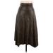 7 For All Mankind Faux Leather A-Line Skirt Calf Length: Brown Solid Bottoms - Women's Size Large