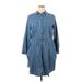 Ann Taylor LOFT Casual Dress - Shirtdress Collared 3/4 sleeves: Blue Print Dresses - Women's Size X-Large