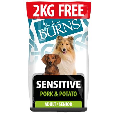 14kg Adult Sensitive - Schweinefleisch & Kartoffel Burns Trockenfutter für Hunde - 2kg gratis!