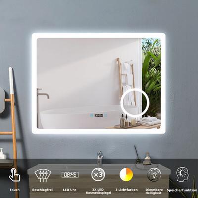 Badspiegel mit 3-fache Vergrößerung, LED Badspiegel mit Beleuchtung, 3 Lichtfarben Dimmbar, Touch,