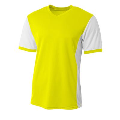 A4 NB3017 Athletic Youth Premier Soccer Jersey T-Shirt in Safety Yellow/White size Large | Polyester A4NB3017