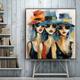 The Three Womens Canvas Wall Art Ladies Wearing Hats Painting Hand-painted Womens Painting Large Canvas Abstract Home Wall Bedroom Decor No Frame