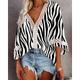 Women's Shirt Lace Shirt Striped Daily Print Lace Trims Butterfly Sleeve White 3/4 Length Sleeve Casual V Neck