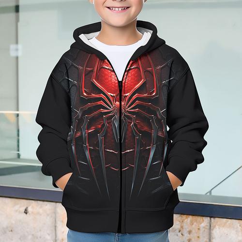 Boys 3D Spider Hoodie Coat Outerwear Long Sleeve Fall Winter Active Streetwear Cool Polyester Kids 3-12 Years Zip Street Daily Regular Fit