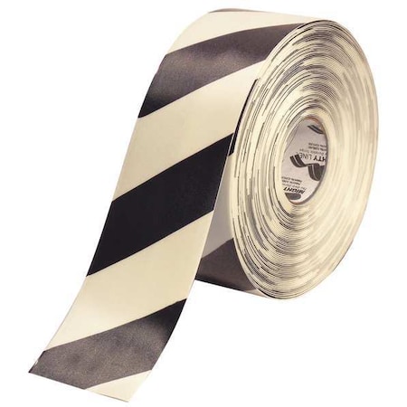 MIGHTY LINE 4RWCHV Floor Marking Tape, Rubber, Striped, Black, White, 4 in W.