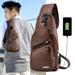 Yyeselk Leather Sling Bag for Men Women Small Leather Backpack Casual Outdoor Shoulder Crossbody Daypack USB Hole Hiking Chest Bags