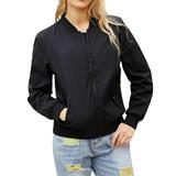 CZHJS Women s Fashion Outerwear Thicken Jackets Outdoor Oversized Baseball Shirts Zip up Lightweight Jacket Winter Clothes Clearance Trendy Solid Color Black S