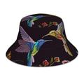 Gaeub Humming Bird And Tropical Flowers Embroidery Printed Double Sided Reflective Bucket Hat Foldable Sun Hat for Camping Hiking Fishing