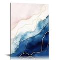 COMIO Pink Blue Marble Wall Art Abstract Pink Painting Navy Blue and Pink Picture Gold Foil Marble Canvas Wall Art Blue Watercolor Prints Dark Blue Artwork Abstract Marble Posters for Wall
