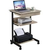 Computer Desk Cart with Drawer Small Computer Desk for Small Spaces with Wheels Rolling Stand Up Desk PC Laptop Computer Table Tray Desk Gray