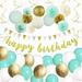 Turquoise Gold Birthday Decorations for women girls Happy Birthday Banner Birthday Balloons Triangle pull flag Paper Flower Paper Spiral for first 10th 16th 17th 19th 21st 22th 25th 30th Birthday P