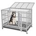 38 Inch Heavy Duty Indestructible and Escape-Proof Dog Crate Kennel High Anxiety Dog Cage with Lockable Wheel Double Door Pet Kennel Removable Trays Sliver