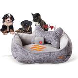 KEERDAO Mother s Heartbeat Heated Dog Bed with Bone Pillow Heartbeat Puppy Toy New Puppy Essential Heated Puppy Bed + Dog Anxiety Toy - Gray 16 X 20 Inches w/ Large Breed Heartbeat Rhythm