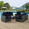 Modway Sojourn 7 Piece Outdoor Patio SunbrellaÂ® Sectional Set in Canvas Navy