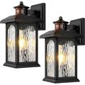 2 Packs Motion Sensor Outdoor Wall Lantern Dusk to Dawn Outdoor Lighting Black Porch Lights Fixture & Outside Wall Mount with Rippled Glass Exterior Sconce Light for Front Patio Garage Entryway