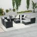 Xshelley Outdoor Patio Furniture Set 6 Pieces Sectional Rattan Sofa Set PE Rattan Wicker Patio Conversation Set with 8 Seat Cushions &1 Tempered Glass Table