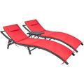 YFENGBO Patio Chaise Lounge Sets Outdoor Rattan Adjustable Back 3 Pieces Cushioned Patio Folding Chaise Lounge with Folding Table (Red)